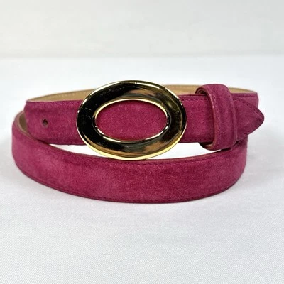 Vintage Avignon Pink Suede Belt Oval Brass Buckle Made in USA Women's M 29”-30” - Image 1 of 4