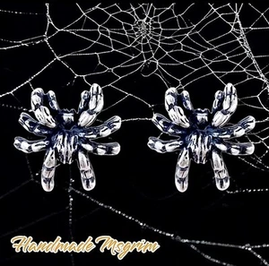 Sterling Halloween Spider Earrings Silver 925 Gothic Tarantula Jewelry - Picture 1 of 5