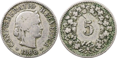 Switzerland Coin 5 rappen. 1888 (S.1212 / KM#26 VF) - Image 1 of 3