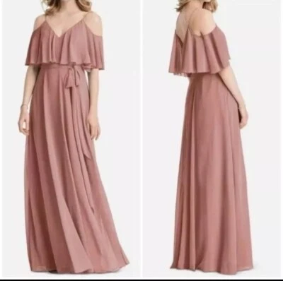 Nuevo con etiquetas Maxi Vestido Jenny Packham con Volantes Hombro Frío Volantes Superposición Desierto Rosa 8 Foto 1 de 4