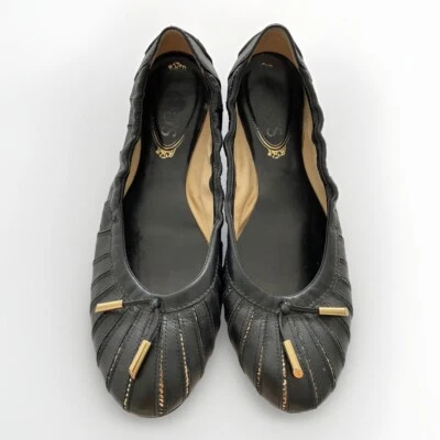 Tod's 黑色皮革芭蕾平底鞋 37.5 隐藏亮片 — 第 1/2 张图片