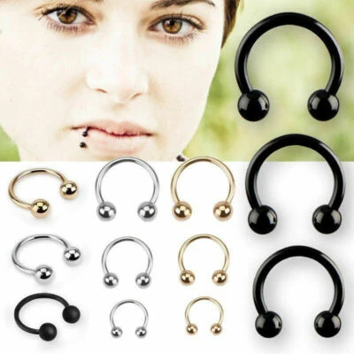 10Pcs Stainless Steel Horseshoe Bar Lip Nose Septum Ear Ring Stud Piercing Set - Image 1 of 4