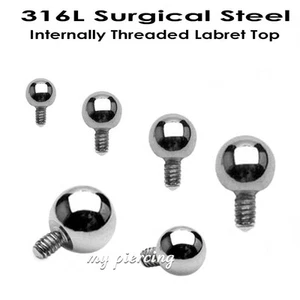 2pcs. 16g 14G Internally Threaded Body Jewelry Replacement Ball Labret Top Part - Picture 1 of 1