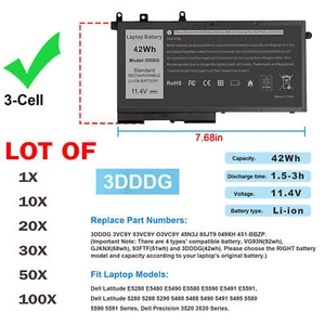 🧡LOT OF Battery 3DDDG For Dell Precision M3520 M3530 Latitude E5480 E5490 E5580 - Picture 1 of 19