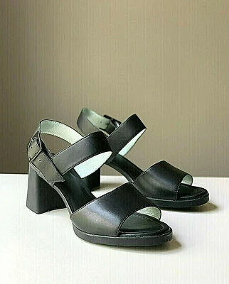 Sandalias Camper Kara para mujer de cuero negro con correa para el tobillo NUEVAS Foto 1 de 4