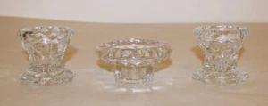 3 Vintage Fancy MCM Clear Thick Glass Candle Holders - Picture 1 of 17