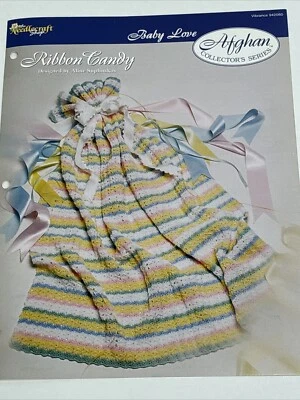 Ribbon Candy Baby Afghan Crochet Pattern Card Needlecraft Shop - Image 1 of 4
