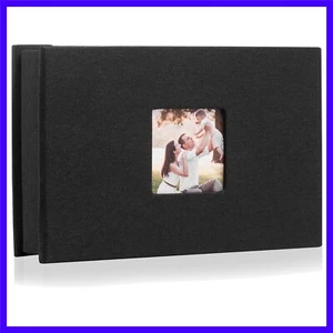 Slip-in Linen Cover Memory Book with Front Window Black Page 4x6 with 100 Pocket - Picture 1 of 6