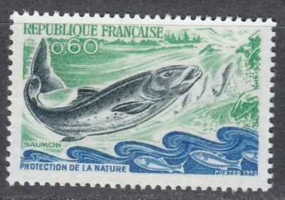 France 1972 MNH Mi 1794 Sc 1338 Atlantic salmon fishing in France.Fish.Fishes ** - Image 1 of 2
