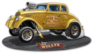 '33 WILLYS DRAG RACE GASSER HOT ROD Laser-cut Metal Sign by Larry Grossman - Picture 1 of 2
