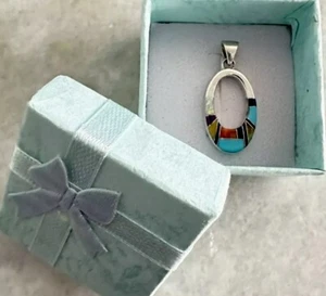Native American Sterling Silver Multi-Stone Pendant Navajo Handmade - Picture 1 of 5
