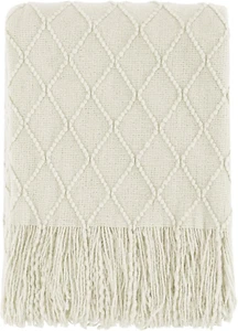 BOURINA Beige Throw Blanket 50X60 Inches Throw Textured Solid Soft Sofa Couch De - Picture 1 of 8