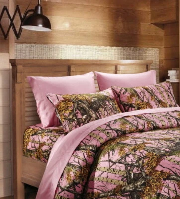 REGAL COMFORT 6 pc King size Sheets and Pillowcases only Pink Camo (No comforter)