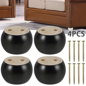 4pcs Wooden Furniture Legs 5cm Solid Wooden Sofa Legs Round Bun Feet w/4 Screwsદ - Picture 1 of 13
