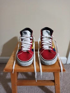 VANS OFF THE WALL High Top Skater Shoes 721454 Red Suede Blue Yellow Black 6.5 M - Picture 1 of 9