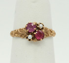 Victorian 14K Rose Gold Seed Pearl Ruby Promise Ring