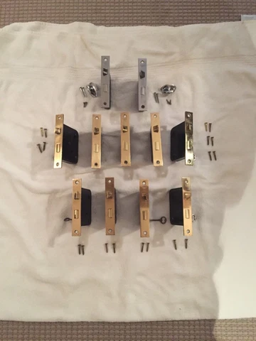 9 Antique Vintage YALE BRASS & METAL DOOR MORTISE LOCKS Cover