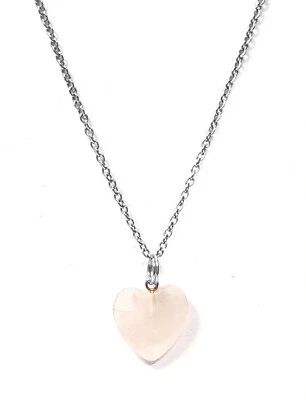 Pink Quartz Heart  Pendant 15mm on White Steel Chain 18" — 第 1/3 张图片