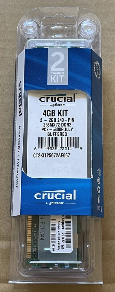 NEW SEALED CRUCIAL CT2KIT25672AF667 PC2-5300 FULLY BUFFEREED KIT (2GB X2) - Image 1 of 4
