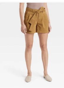 Women's High-Rise Pleat Front Shorts - A New Day Brown 12 - Picture 1 of 7