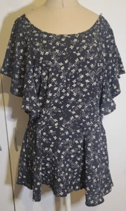 Blusa ajustada City Chic Saskia negra lluvia Ditsy manga volante nueva con etiquetas Plus S 14/16 - Imagen 1 de 15