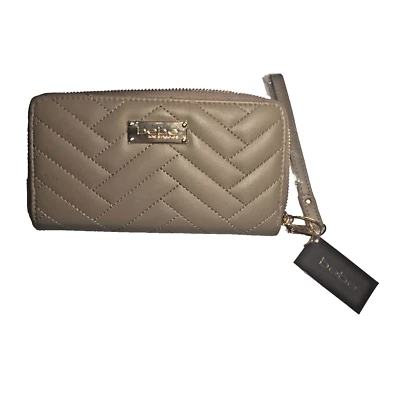 Bebe стеганая молния вокруг бумажник кошелек с ремешком серо-коричневый искусственной кожи золото оборудование - Изображение 1 из 4