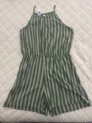 Nuevo con etiquetas Mameluco Antiguo Azul Marino Para Mujer Verde Rayas Bolsillos Correas Cintura Elástica Talla XL Foto 1 de 4