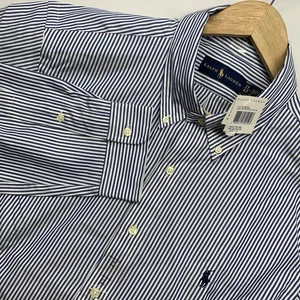 New Ralph Lauren Shirt Men's 17/43 XL Blue/white Long Sleeve Button Down - Picture 1 of 12