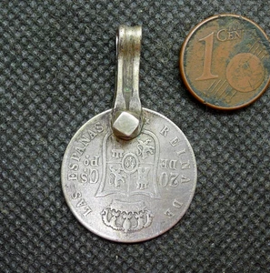37mm Pendentif Pièce Argent Ancien Bijou Collier Maroc Parure Ethnique Berbère - Imagen 1 de 2