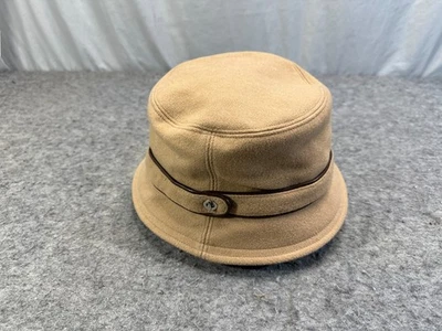 Chapéu balde feminino Coach lã camelo couro alça aparada e trava de giro tamanho M/G novo com etiquetas - Imagem 1 de 4