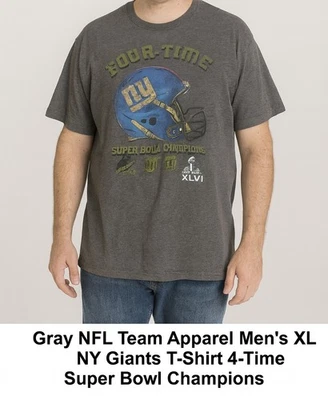 Camiseta gris del equipo de la NFL para hombre XL NY Giants 4 veces campeones del Super Bowl Foto 1 de 4