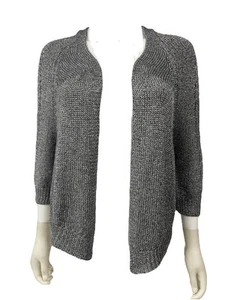 Vince Metallic Silver Open Relaxed Fit Cropped 3/4 Cardigan Pullover Damen M - Bild 1 von 9