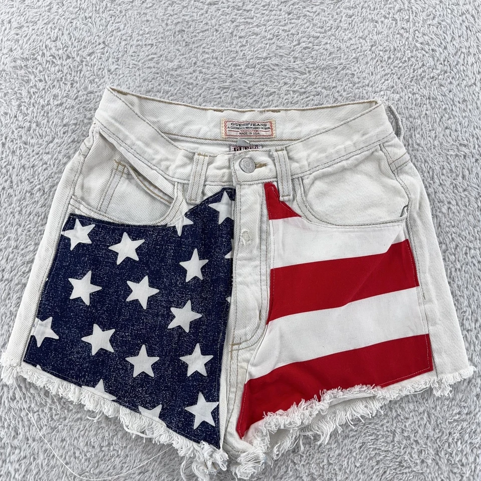 Pantalones Cortos Denim Vintage Guess Bandera Americana REAL 22x2 Corte Envejecido EE. UU. 90s Foto 1 de 4