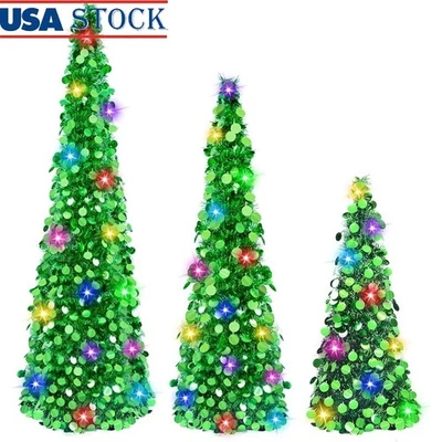 Lighted Tinsel Christmas Tree Set W/ Timer & 8 Lighting Modes Holiday Decor New - Image 1 of 4
