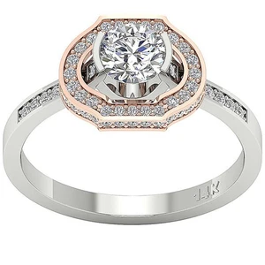 Solitaire Halo Set Engagement Ring 14K Gold VS F 1.10Ct Lab Grown Round Diamond - Picture 1 of 6