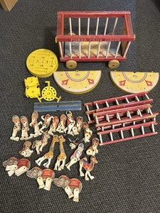 Vintage 1962 Wooden Fisher Price Circus Wagon Train, Animals, Ladders / Rare - Picture 1 of 15