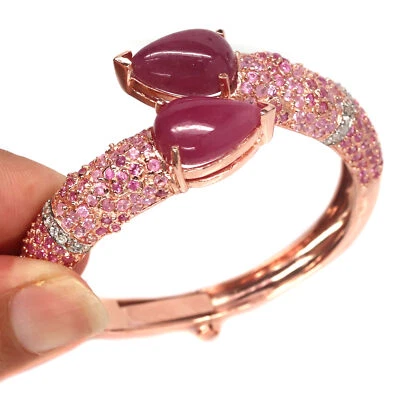 Gemstone 12 X 18 mm. Red Ruby, Sapphire & Zircon Bangle 925 Silver Sterling - Image 1 of 4