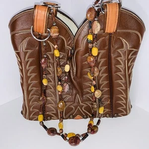 Boot Purse Handmade Hippie BoHo Gemstone Bead Strap Vtg Upcycled Cowboy Leather - Picture 1 of 10