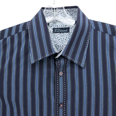 Camisa masculina manga longa listrada azul cinza 7 DIAMONDS tamanho: G grande - Imagem 1 de 4