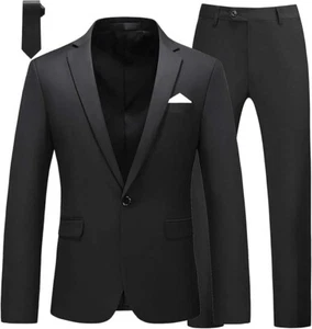 Men's Suit Slim Fit Black 2 Piece XS 36R 30W Notch Lapel 1 Button - Picture 1 of 5