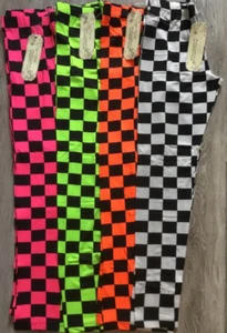 4 x Neon Chequered Leggings-Sizes M/L/XL/XXL 1 x White/Pink/Orange/Green 81179 - Picture 1 of 5