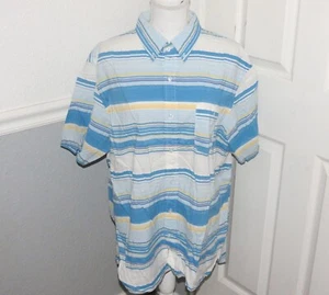Mens Lands End Seersucker Blue Casual Button Down Cotton Yellow Stripe Shirt XL - Picture 1 of 4