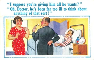 POSTKARTE COMIC DONALD McGILL Arzt Patient Frau Alles er will - Bild 1 von 1