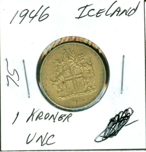 1946 ICELAND 1 KRONER GRADE BU   99 CENTS SHIPPING * - Picture 1 of 2