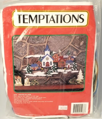 1995 VTG Temptations Winter Village Plastic Canvas Kit 5233 Embroidery Scene - Image 1 of 4