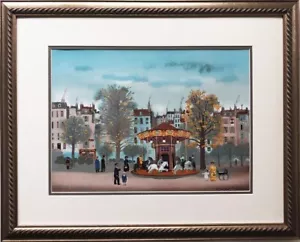Michel Delacroix "Carousel" Framed Stone Signed Lithograph Art France Paris (md) - Bild 1 von 3