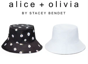 Alice + Olivia By Stacey Bendet Reversible Daisy Print Bucket Hat Black NWT - Picture 1 of 4