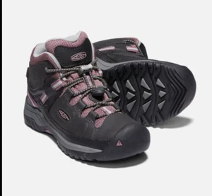 new! KEEN GIRLS YOUTH TARGHEE MID WATERPROOF LEATHER BOOTS RAVEN/TULI P US 2 - Picture 1 of 4