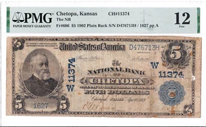 $5 1902 PB National CHETOPA Kansas KS ๐บ๐ธ Mega Rare! ๐บ๐ธ Only 3 on Census ๐บ๐ธ - Picture 1 of 2