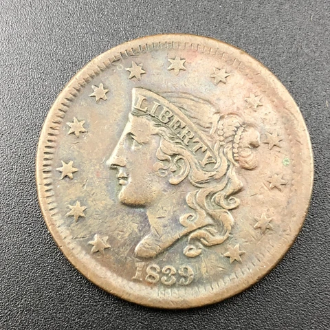 1839 Head of '38 Braided Hair Copper Large Cent Cover